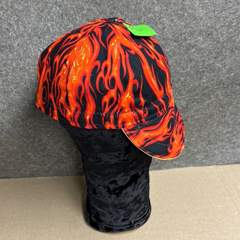 Welding Caps, cotton, lined-padded flap. Shallow cap.Reversible, lining varies